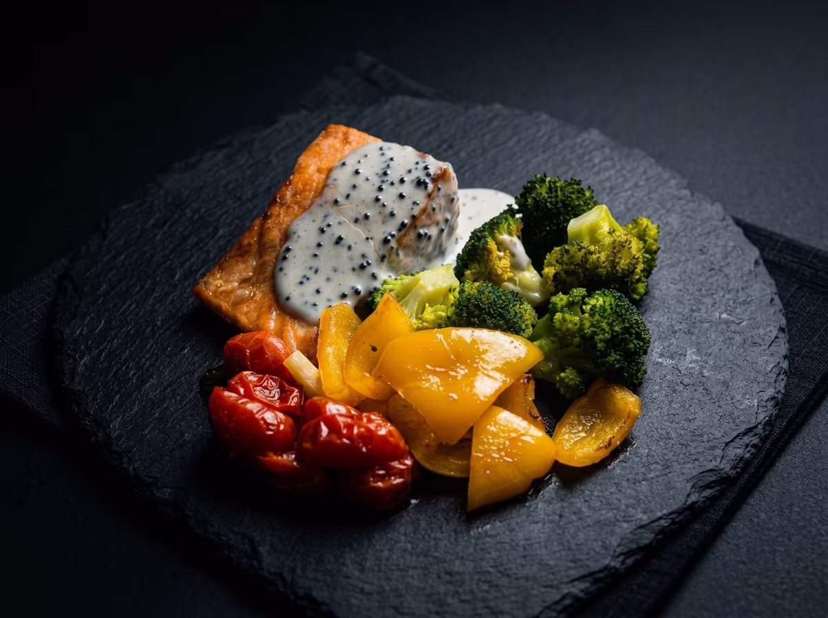 Лосось с соусом из черной икры