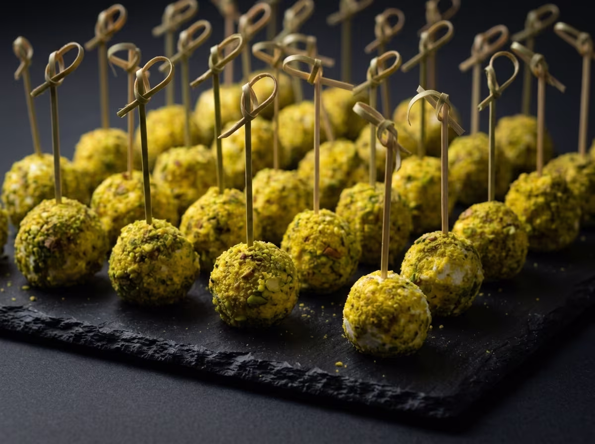 Сырные шарики с виноградом и фисташкой